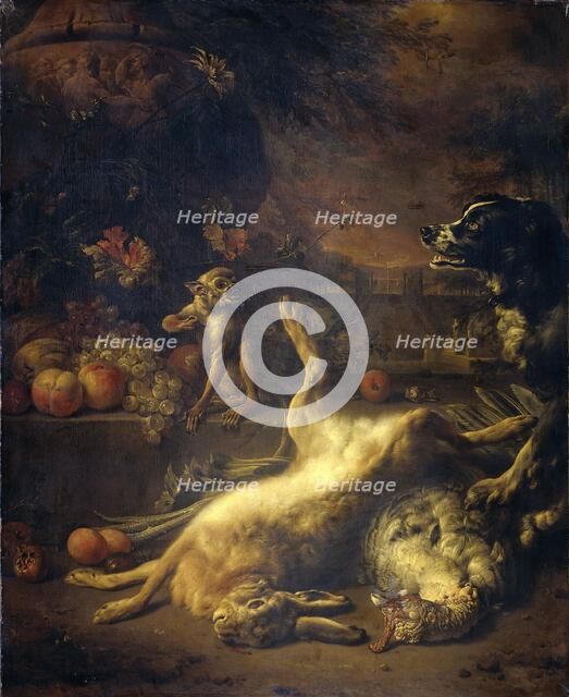 A Monkey and a Dog with Dead Game and Fruit, 1704. Creator: Jan Weenix.