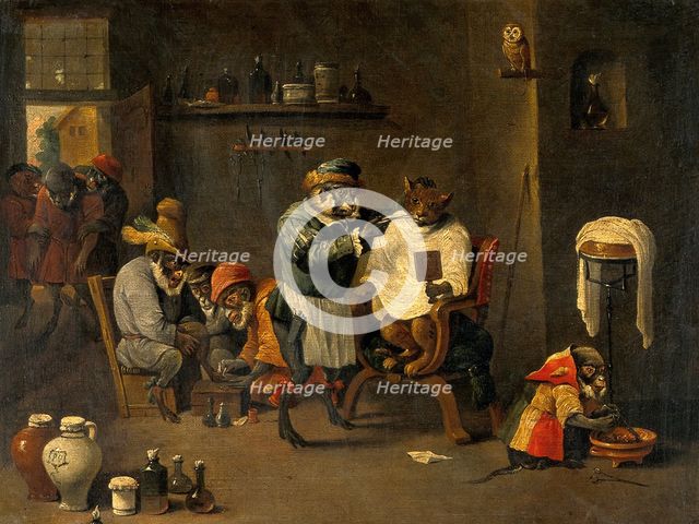 A monkey barber-surgeon's establishment, c1660s. Creator: Teniers, David, 1610-1690 (After).