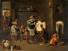 A monkey barber-surgeon's establishment, c1660s. Creator: Teniers, David, 1610-1690 (After)
