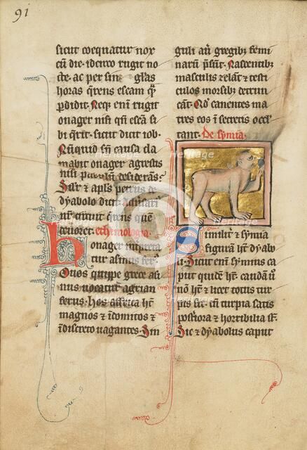 A Monkey; De Natura Avium; De Pastoribus et Ovibus, 1277 or after. Creator: Unknown.