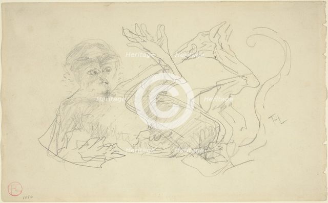 A Monkey Playing on His Back, 1880. Creator: Henri de Toulouse-Lautrec.