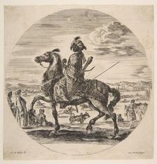A Moorish horseman facing the left, standing and seated Turks in the middle ground, an..., ca. 1651. Creator: Stefano della Bella