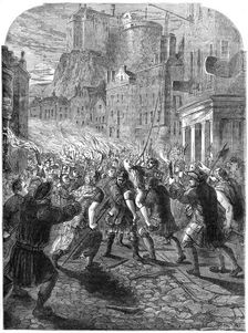 A mob carrying Captain John Porteous to his execution, Edinburgh, 1736 (19th century)