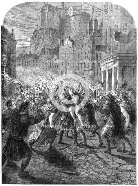 A mob carrying Captain John Porteous to his execution, Edinburgh, 1736 (19th century). Artist: Unknown