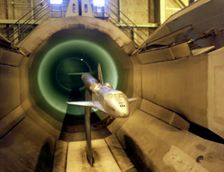 A model of the Space Shuttle Orbiter in the 16-Foot Transonic Tunnel, USA, ca. 1978. Creator: NASA