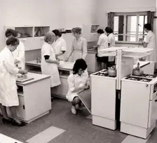 A modern domestic science classroom, York, Yorkshire, 1962