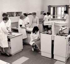 A modern domestic science classroom, York, Yorkshire, 1962