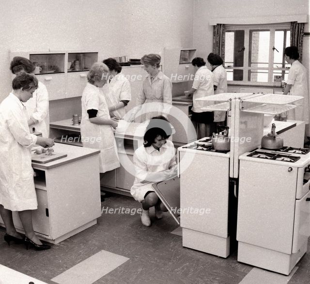 A modern domestic science classroom, York, Yorkshire, 1962. Artist: Unknown