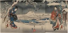 A modern version of the Tale of Genji in snow scenes (Furyu genji yuki no nagame), 1853. Creator: Kunisada (Toyokuni III), Utagawa (1786-1864)