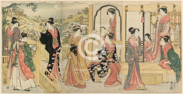 A Modern Version of Ushiwakamaru Serenading Princess Joruri, c. 1785. Creator: Torii Kiyonaga.