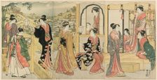 A Modern Version of Ushiwakamaru Serenading Princess Joruri, c. 1785. Creator: Torii Kiyonaga