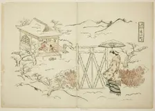 A Modern Version of Shosho visiting Komachi (Furyu Shosho kayoi Komachi), c. 1715. Creator: Okumura Masanobu