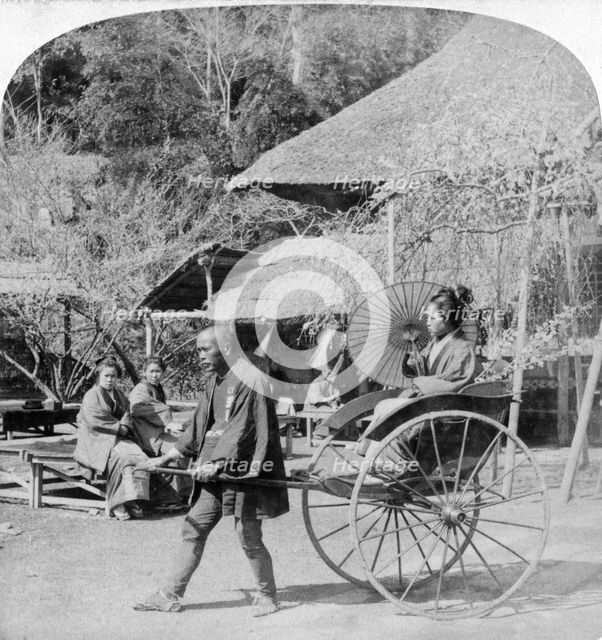 A morning ride in a jinrikisha (rickshaw), Sugita, Japan, 1896.Artist: Underwood & Underwood