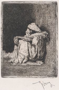 A Moroccan man seated on the ground, ca. 1860-70. Creator: Mariano Jose Maria Bernardo Fortuny y Carbo