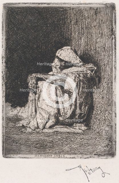 A Moroccan man seated on the ground, ca. 1860-70. Creator: Mariano Jose Maria Bernardo Fortuny y Carbo.