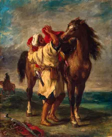 A Moroccan Saddling his Horse 1855. Artist: Eugène Delacroix