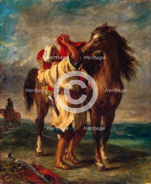 'A Moroccan Saddling his Horse', 1855.  Artist: Eugène Delacroix