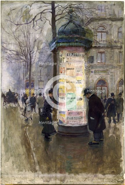 A Morris column, c1885. Creator: Jean Beraud.