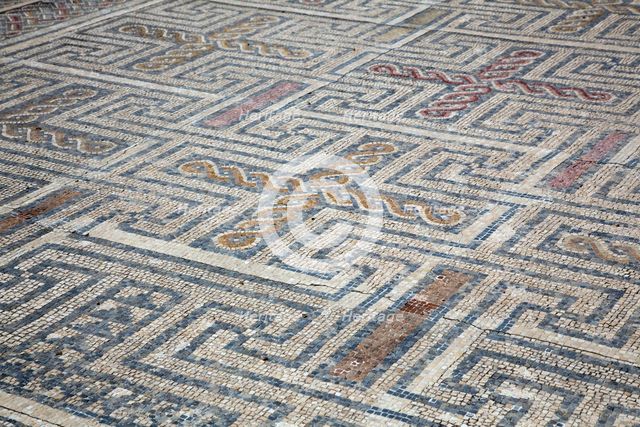 A mosaic floor in the House of the Swastika Cross, Conimbriga, Portugal, 2009. Creator: Samuel Magal.
