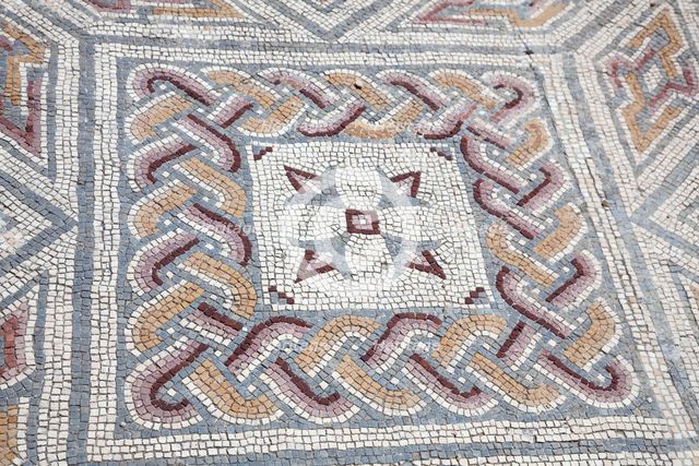 A mosaic floor in the House of the Swastika Cross, Conimbriga, Portugal, 2009. Creator: Samuel Magal.