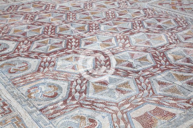 A mosaic floor in the House of the Swastika Cross, Conimbriga, Portugal, 2009. Creator: Samuel Magal.