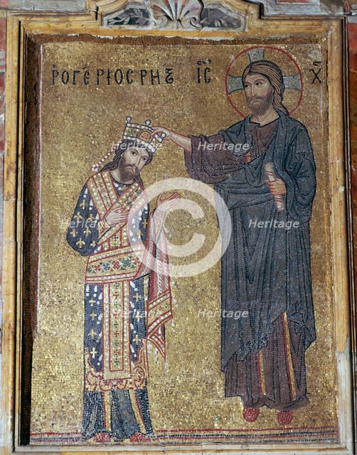 A mosaic of Christ crowning Roger II, 12th century. Artist: Unknown