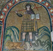 A mosaic of Christ dressed as a soldier, 6th century
