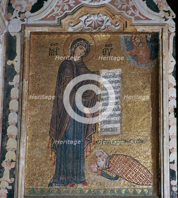 A mosaic of George of Antioch before the Virgin Mary, 15th century. Artist: Unknown