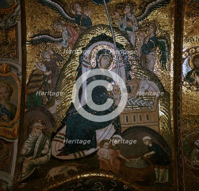 A mosaic of the nativity, 12th century. Artist: Unknown