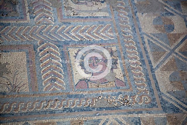A mosaic with human motifs, Fountain House, Conimbriga, Portugal, 2009. Creator: Samuel Magal.
