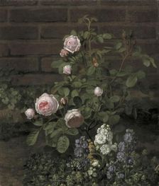 A Moss Rose Tree Sourrounded by Summer Flowers, 1864. Creator: Otto Didrik Ottesen