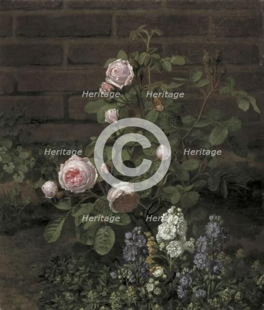 A Moss Rose Tree Sourrounded by Summer Flowers, 1864. Creator: Otto Didrik Ottesen.