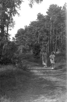 A mother and daughter walking in the forest, Skälderviken, Sweden, 1920s