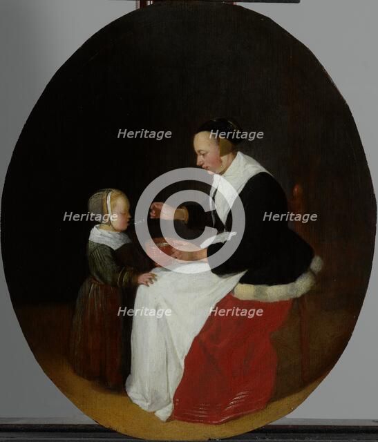 A Mother Feeding Porridge to her Child, 1653-1655. Creator: Gerritsz Quiringh van Brekelenkam.