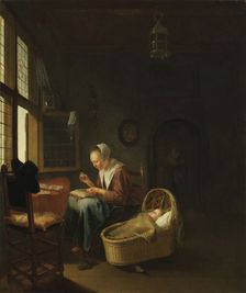 A mother sewing with her child, c. 1670