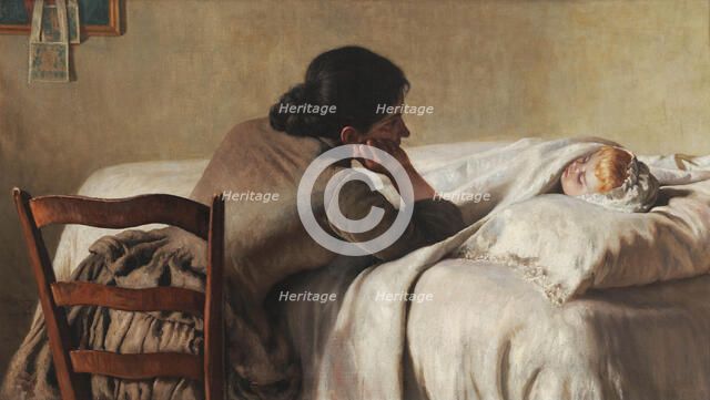 A Mother Watching Over Her Child, 1890. Creator: Di Giovanni, Luigi (1856-1938).