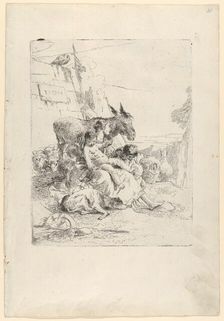 A Mother with two Children, from the Scherzi, ca. 1740. Creator: Giovanni Battista Tiepolo
