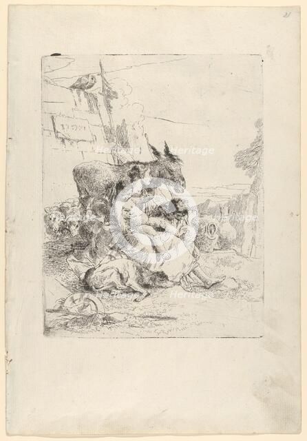 A Mother with two Children, from the Scherzi, ca. 1740. Creator: Giovanni Battista Tiepolo.