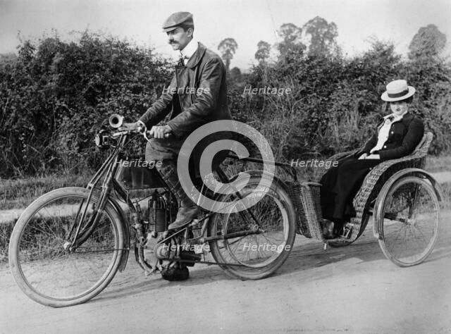A motorcycle with a trailer, c1903. Artist: Unknown