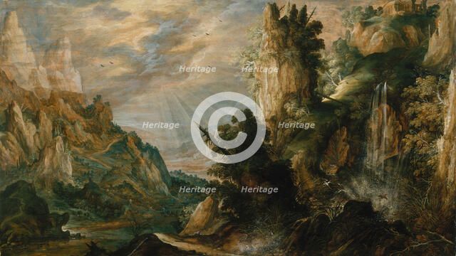 A Mountainous Landscape with a Waterfall, ca. 1600. Creator: Kerstiaen de Keuninck.