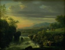 A Mountainous Landscape with a Waterfall. Sunrise, 1790. Creator: Jens Juel