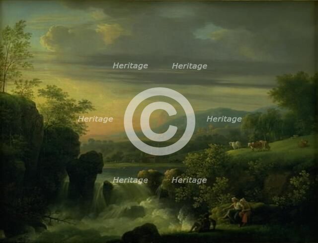 A Mountainous Landscape with a Waterfall. Sunrise, 1790. Creator: Jens Juel.