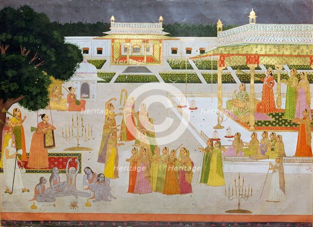 A Mughal painting of a princess and her ladies celebrating Diwali. Artist: Unknown