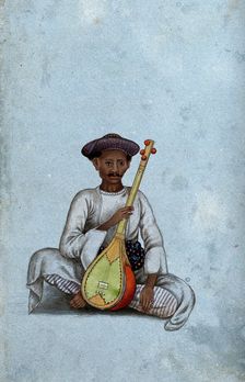 A musician holding a sitar, (between 1800 and 1899?). Creator: Unknown