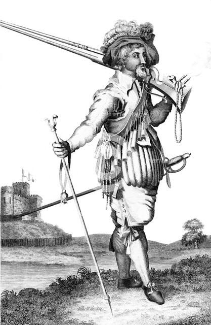 A musketeer on the introduction of fire arms, 1798. Artist: Unknown