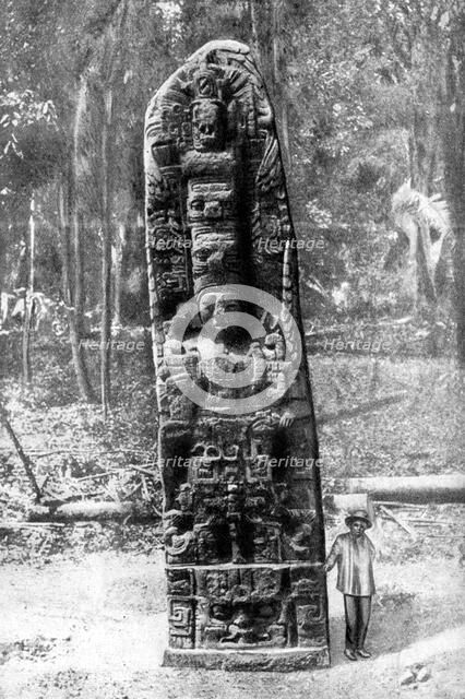 A mystery monolith in the primeval forest of Quirigua, Guatemala, 1922.Artist: Alfred P Maudsley