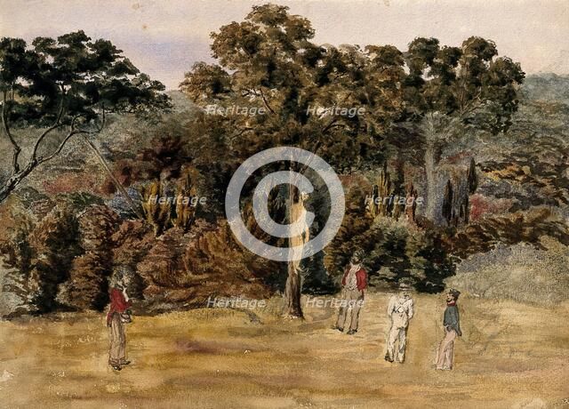 A naked man is strung up on a tree by his neck and surrounded by soldiers. Creator: Unknown.