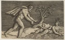 A naked man pursing a naiad and a cupid into the water, ca. 1515-27. Creator: Marco Dente