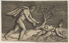 A naked man pursing a naiad and a cupid into the water, ca. 1515-27. Creator: Marco Dente