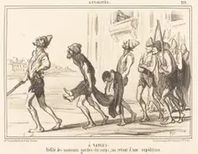 À Naples - Défilé des nouveaux gardes-du-corps, au retour d'une expedition, 1855. Creator: Honore Daumier